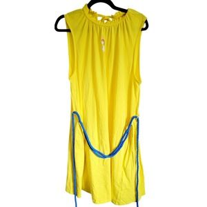 Disney Store XL Dress Swimsuit Cover Grumpy Unicorn Yellow Blue Rope Tie Pockets